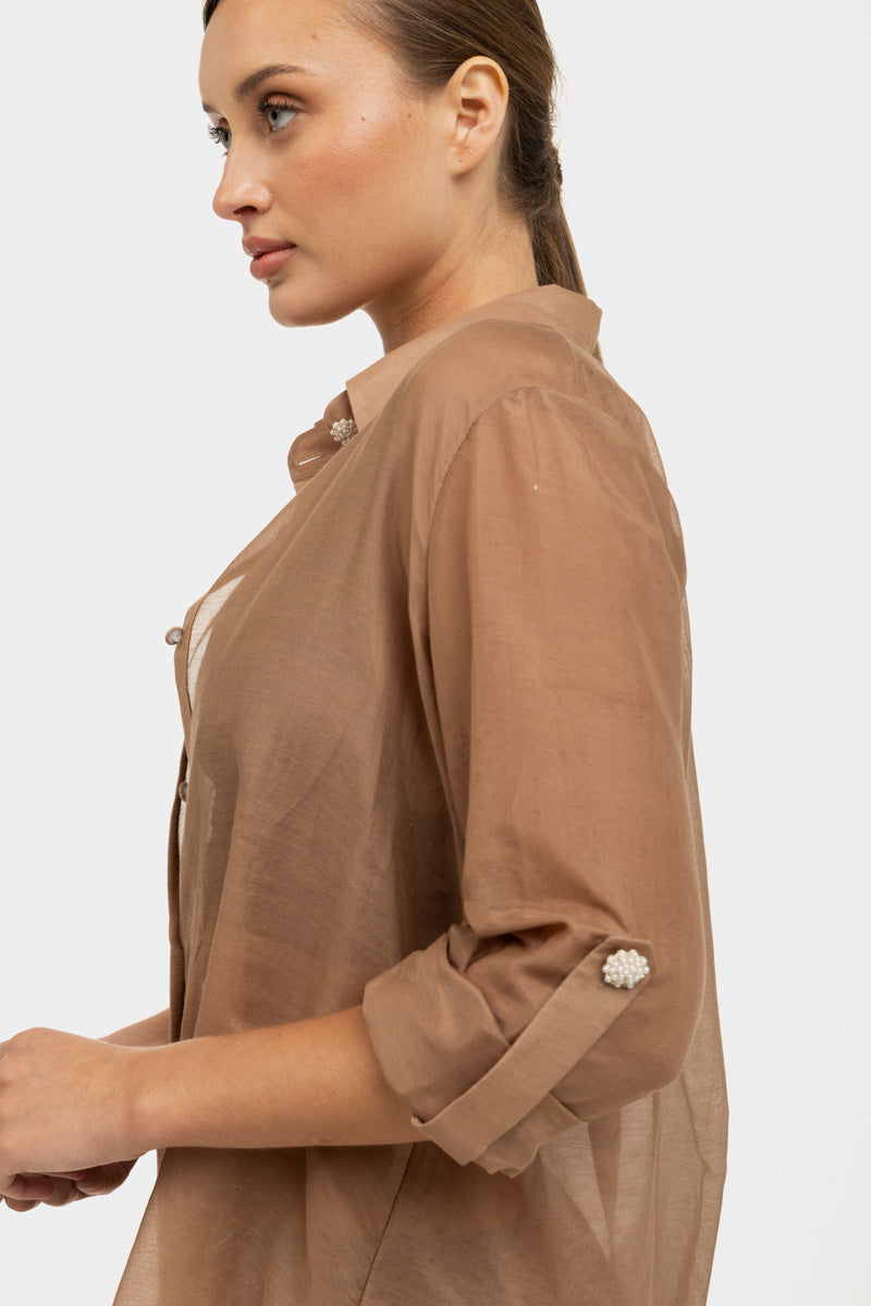 Ekavi New Silk  Shirt in Mocha