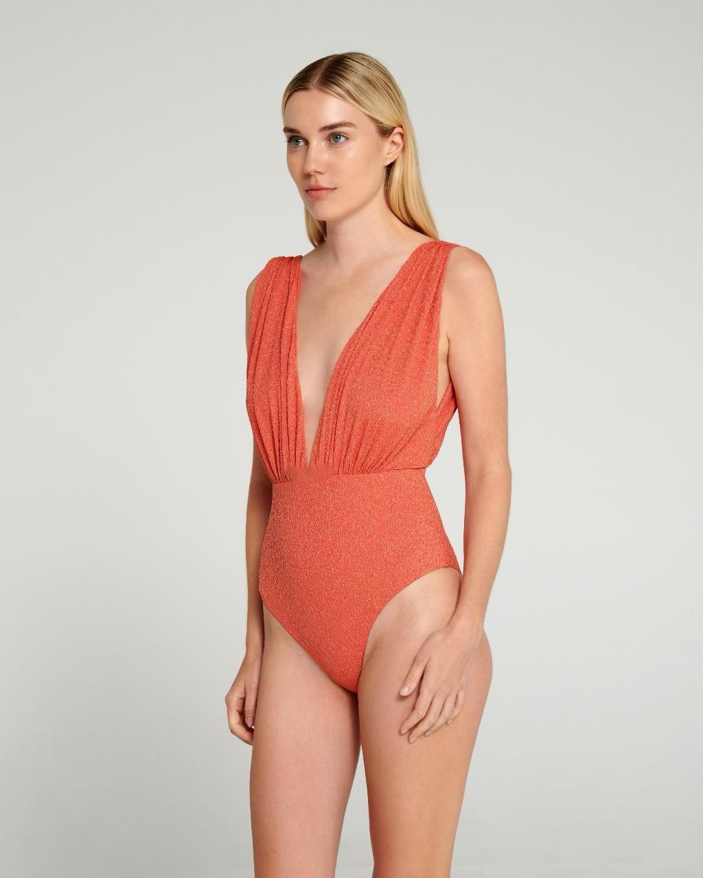 Danae Brocade in Coral Orange