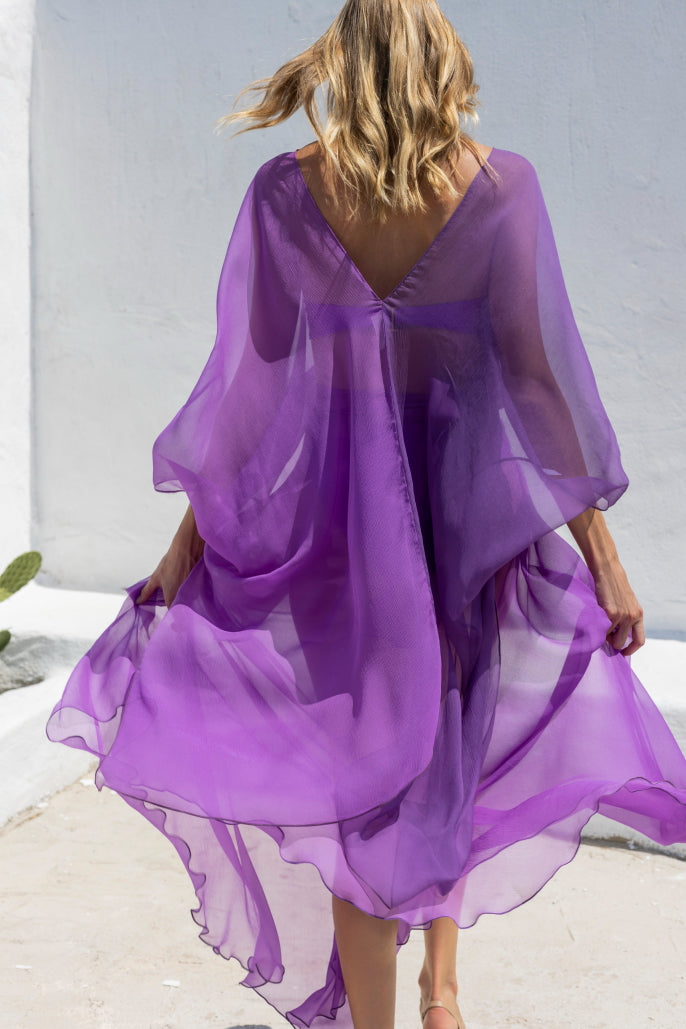 Thalia silk kaftan in purple